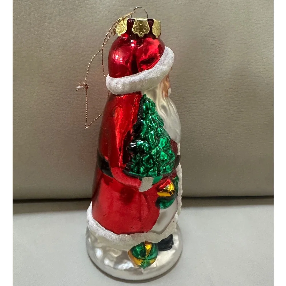 Vintage Glass Santa Claus Christmas Ornament with Tree and Gifts 7.5 Inch